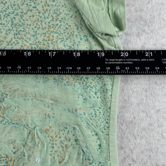 Y2K Style & Co Short Sleeve Top Womens Large 100% Cotton Sequin 3D Tulle Flowers - Picture 4 of 10